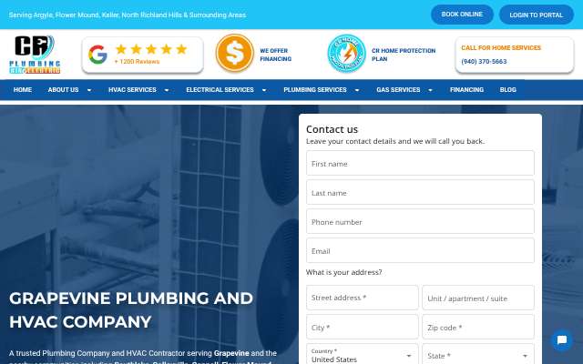CR Plumbing's page as the assistant saw it