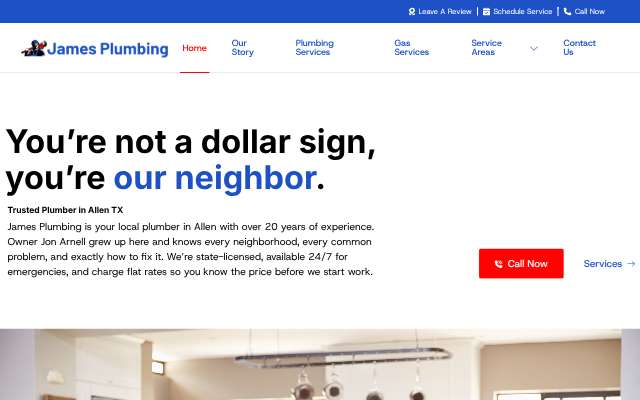 James Plumbing's page as the assistant saw it