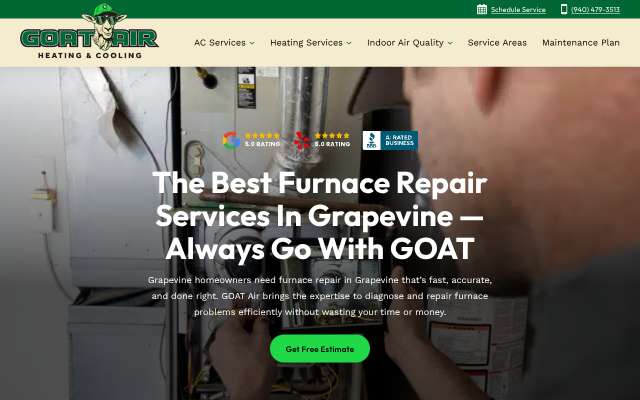 GOAT Air Conditioning & Heating's page as the assistant saw it