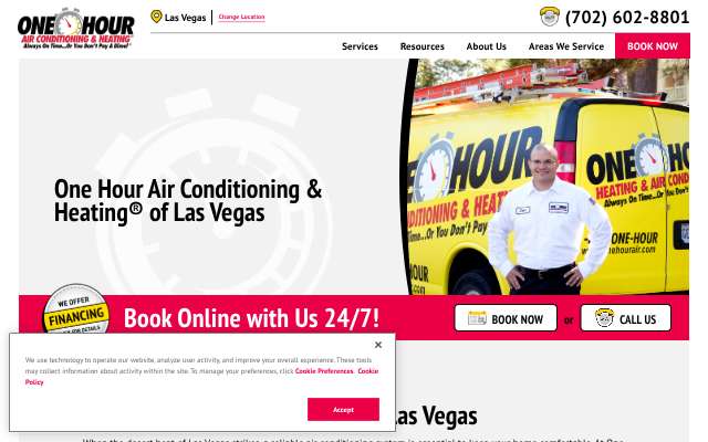 One Hour Air Conditioning & Heating's page as the assistant saw it