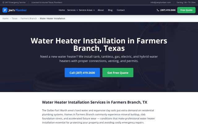 Joe's Plumber's page as the assistant saw it