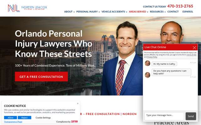 Norden Leacox Accident & Injury Law's page as the assistant saw it