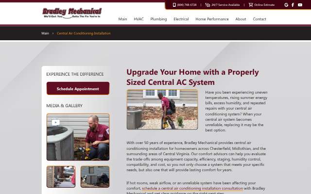 Bradley Mechanical's page as the assistant saw it