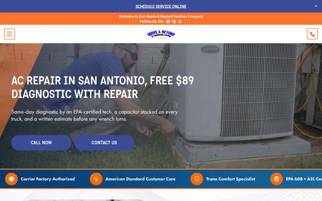 Above & Beyond Air Conditioning & Heating's page as the assistant saw it