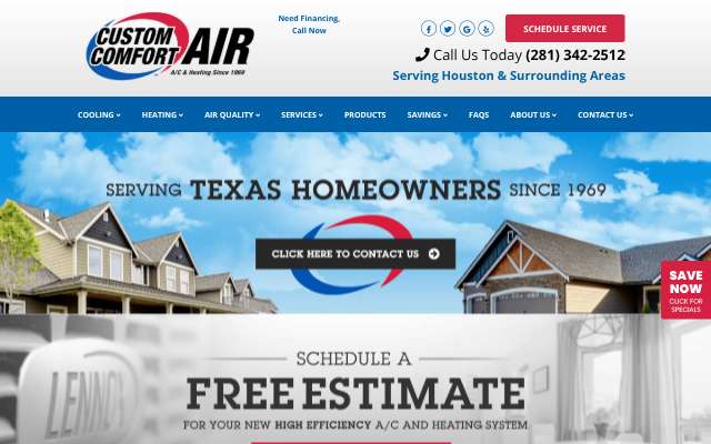 Custom Comfort Air's page as the assistant saw it