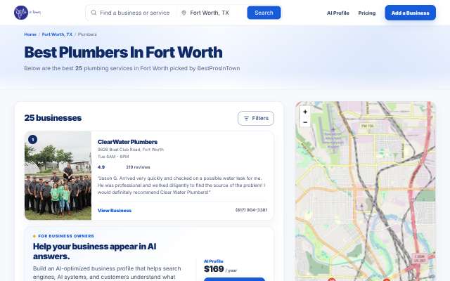 ClearWater Plumbers's page as the assistant saw it