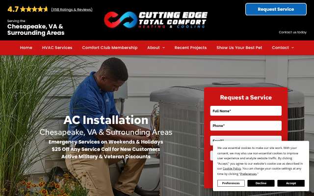 Cutting Edge Total Comfort's page as the assistant saw it