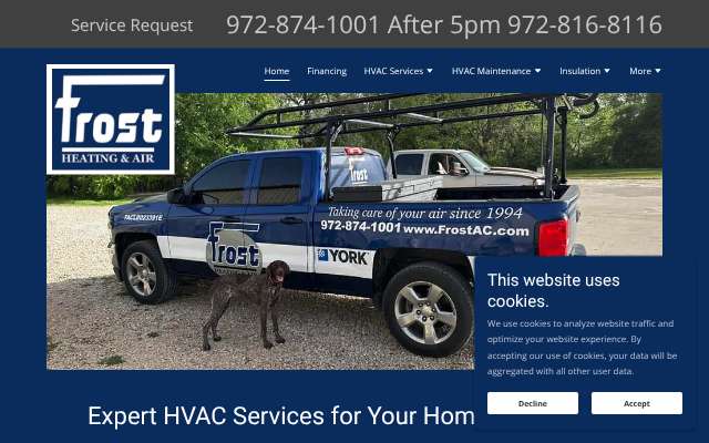 Frost Brothers Heating and Air's page as the assistant saw it