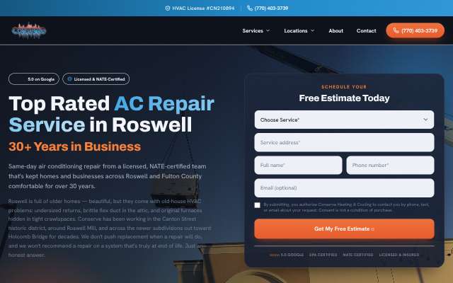 Conserve Heating & Cooling's page as the assistant saw it