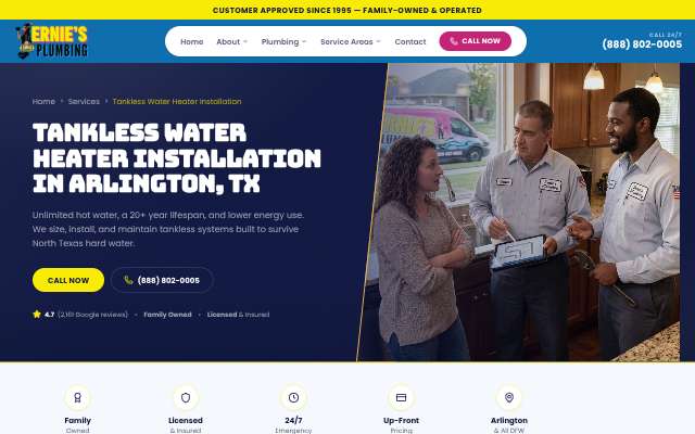 Ernie's Plumbing's page as the assistant saw it