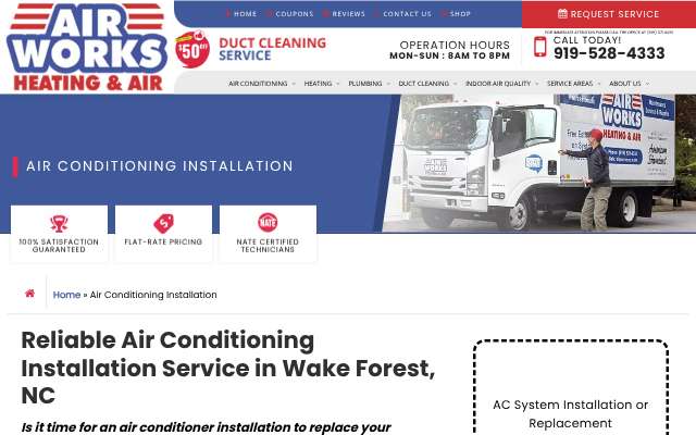 Air Works Heating & Air's page as the assistant saw it