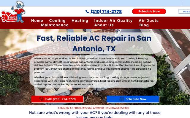 Yeti Cooling & Heating's page as the assistant saw it