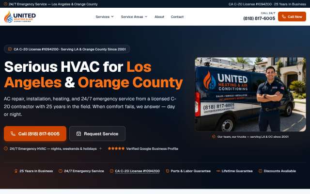 United Heating & Air's page as the assistant saw it