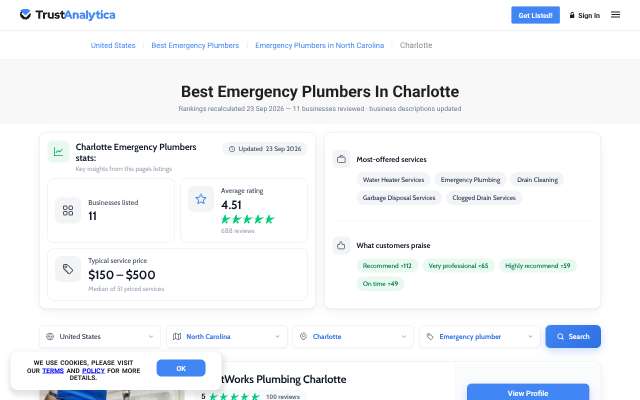 Charlotte Plumbing's page as the assistant saw it