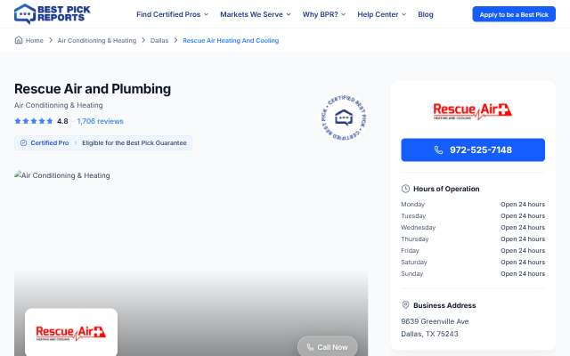 Rescue Air and Plumbing's page as the assistant saw it