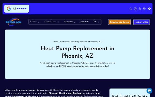 Pinon Air Heating and Cooling's page as the assistant saw it
