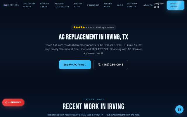Frosty's HVAC's page as the assistant saw it