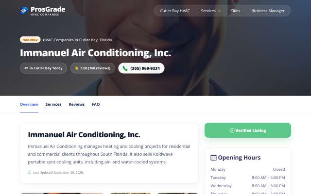 Immanuel Air Conditioning, Inc.'s page as the assistant saw it