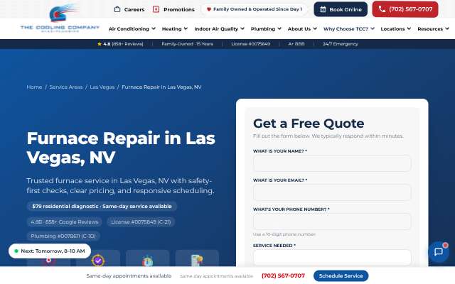 The Cooling Company's page as the assistant saw it