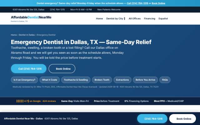 Affordable Dentist Near Me - Dallas's page as the assistant saw it