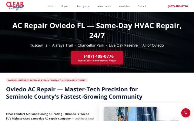 Clear Comfort Air Conditioning & Heating - Orlando's page as the assistant saw it