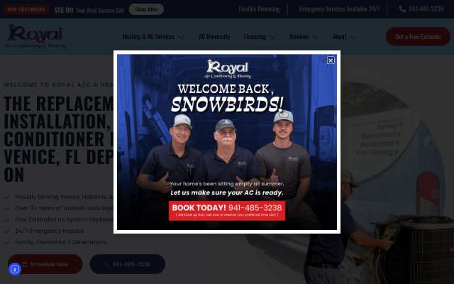 Royal Air Conditioning & Heating's page as the assistant saw it