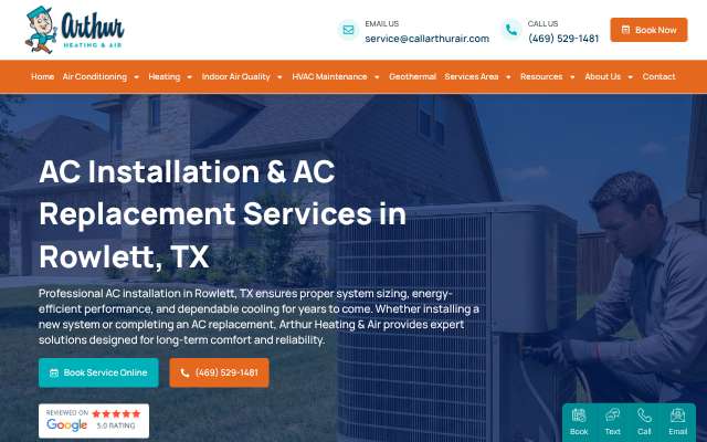 Arthur Heating & Air's page as the assistant saw it
