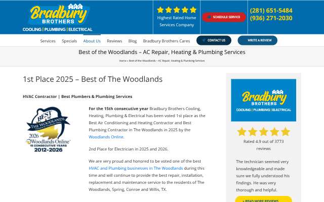 Bradbury Brothers Cooling, Heating, Plumbing & Electrical's page as the assistant saw it