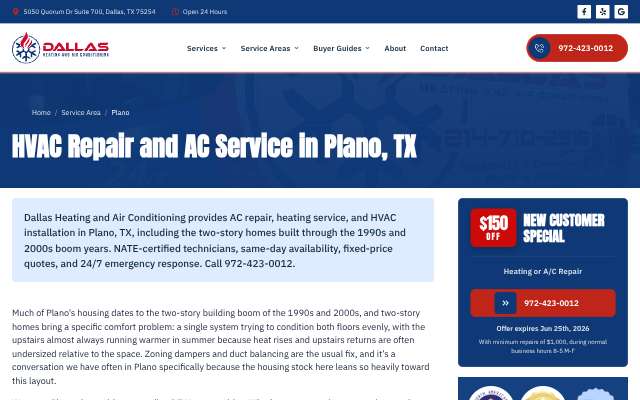 Dallas Heating and Air Conditioning's page as the assistant saw it