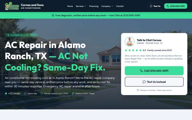 Carnes and Sons Air Conditioning's page as the assistant saw it