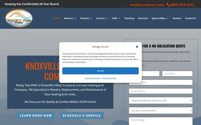 Rocky Top HVAC's page as the assistant saw it