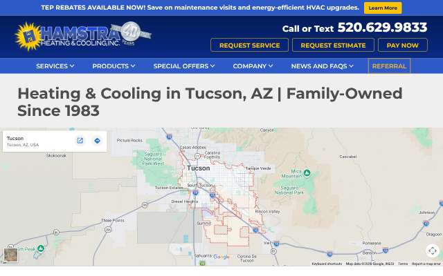Hamstra Heating & Cooling's page as the assistant saw it