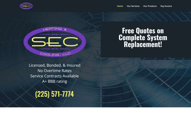SEC Heating & Cooling, LLC's page as the assistant saw it