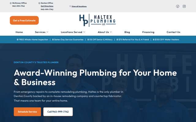 Haltex Plumbing's page as the assistant saw it