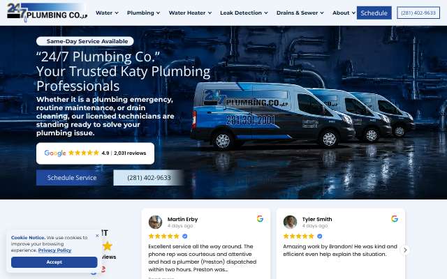 24/7 Plumbing Co., LP's page as the assistant saw it