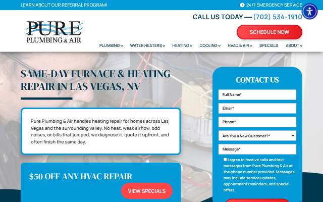 Pure Plumbing & Air's page as the assistant saw it
