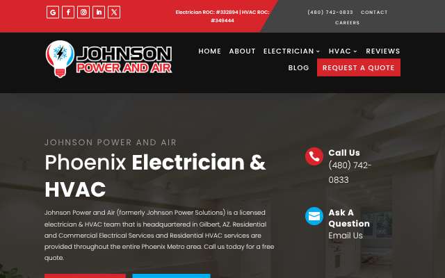 Johnson Power and Air's page as the assistant saw it