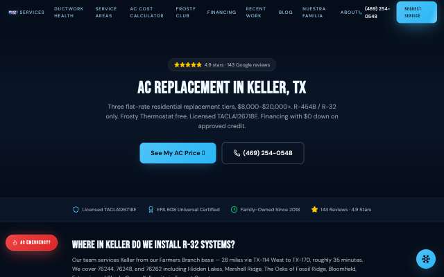 Frosty's HVAC's page as the assistant saw it