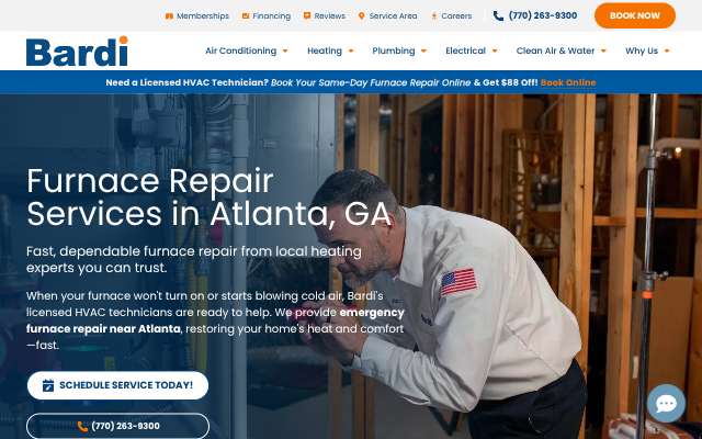 Bardi Heating, Cooling, Plumbing, Electrical's page as the assistant saw it