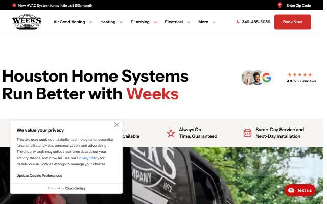 Weeks Service Company's page as the assistant saw it