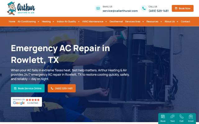 Arthur Heating & Air's page as the assistant saw it