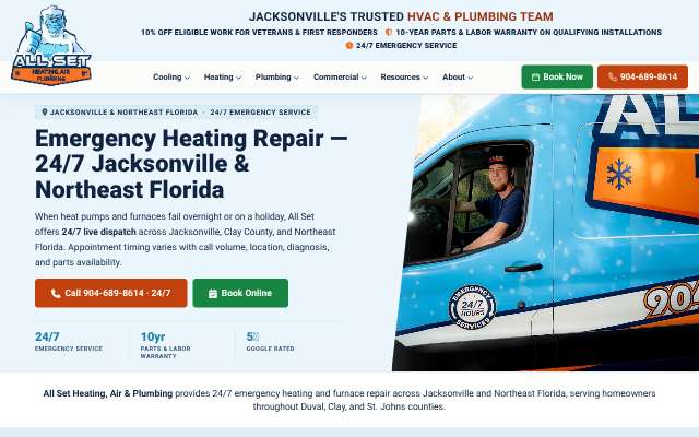All Set Heating, Air & Plumbing's page as the assistant saw it