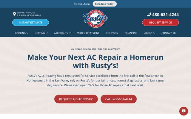 Rusty's AC & Heating's page as the assistant saw it