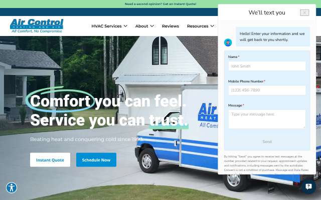 Air Control Heating and Air's page as the assistant saw it