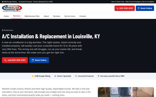 Wheeler Heating & Air's page as the assistant saw it