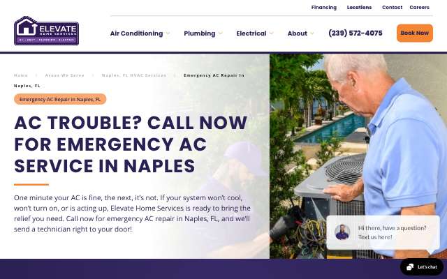 Elevate Home Services's page as the assistant saw it