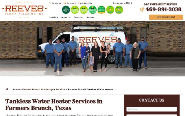 Reeves Family Plumbing's page as the assistant saw it