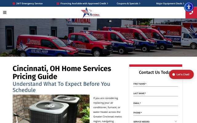 National Heating & Air Conditioning's page as the assistant saw it