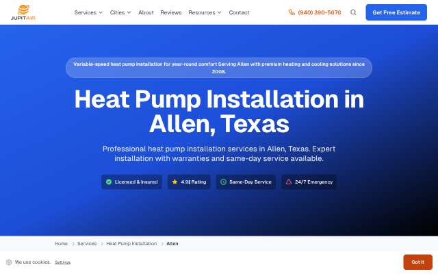 Jupitair HVAC's page as the assistant saw it