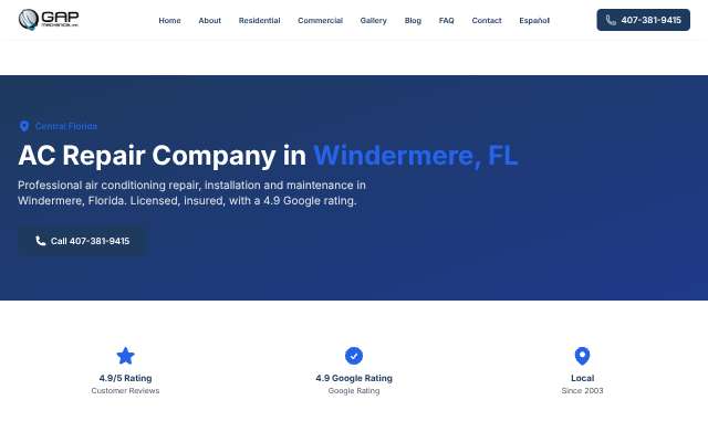 GAP Mechanical's page as the assistant saw it